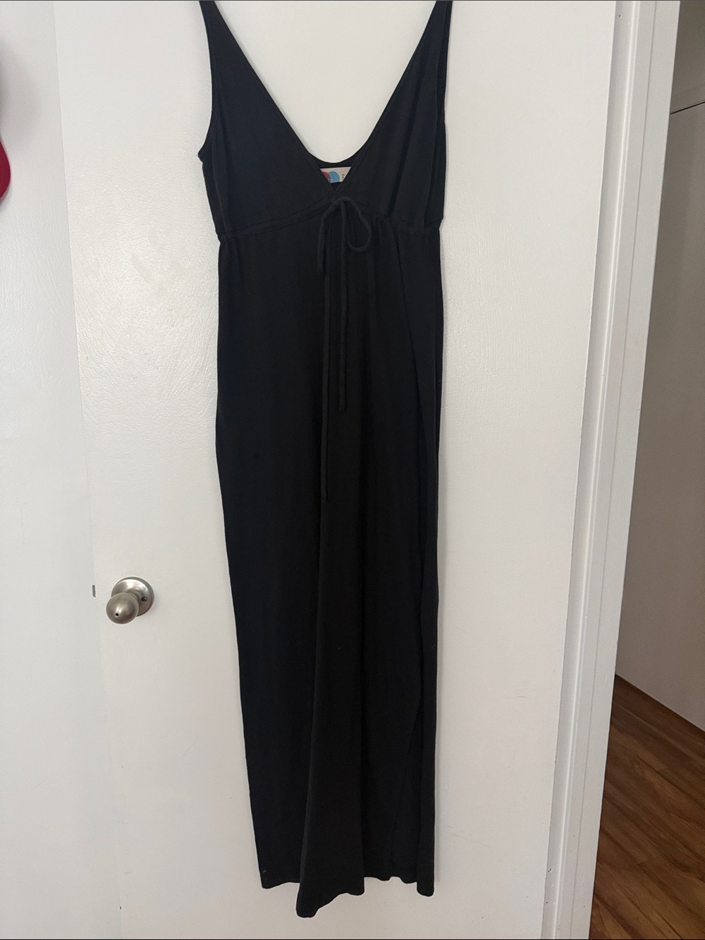 Free People Black V-Neck Maxi Dress with Waist Tie